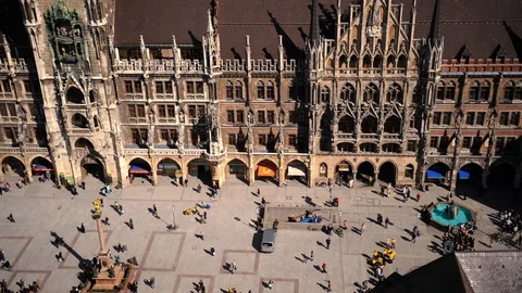Time Lapse Aerial View of Munich City Crowd of People Visit Famous Marienplatz Stock Footage 104964216
