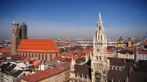 Time Lapse Aerial View of Munich City Skyline German Buildings Landmark Rooftops Video stock 106435882