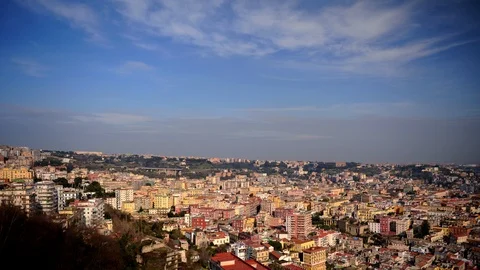 Time Lapse Aerial View of Naples City Skyline Residential Buildings Sunny Day Video stock 99386176
