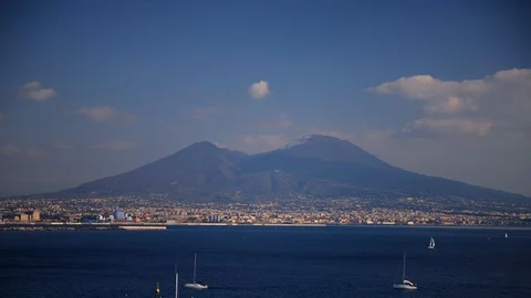 Time Lapse Aerial View of Naples Port Skyline Iconic Vesuvius Volcano Landmark Stock Footage 104495580