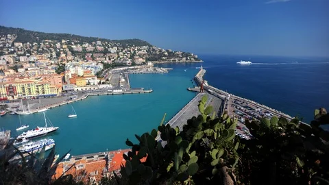 Time Lapse Aerial View of Nice Port with Luxury Yacht Arrival in French Riviera Stock Footage 104496732