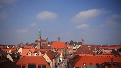 Time Lapse Aerial View of Nuremberg City Skyline Crowd of People Walk on Street Stock-Footage 104965327