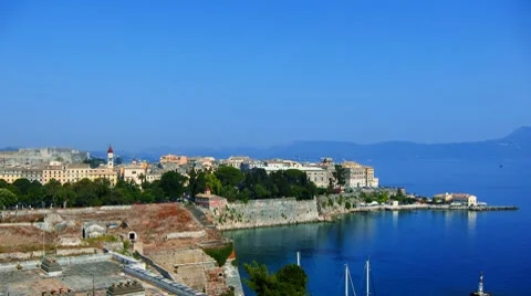 Time-lapse: aerial view of old city from Old Fortress, Kerkyra, Corfu, Greece. Stock Footage 8280168