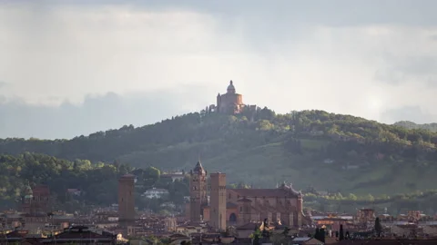Time lapse of aerial view of old medieval town Bologna Stock Footage 144010790