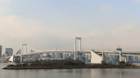 Time-lapse: Aerial view of Rainbow bridge Tokyo , Japan Stock Footage 152292204