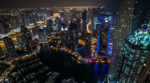 Time lapse aerial view Sheikh Zayed Road with Dubai Marina 스톡 동영상 45921778