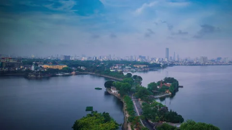 Time Lapse - Aerial View of Skyline Hanoi , Vietnam in the Afternoon Stock Footage 55104697
