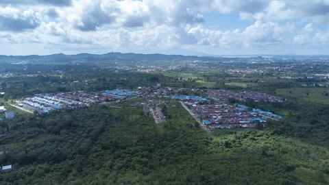 Time lapse Aerial view of subsidized housing which is neatly arranged on ve.. Stock Footage 279569429