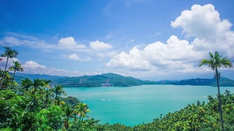 Time Lapse - Aerial View of Sun Moon Lake, Taiwan with Nice Cloudscape 4K Stock Footage 76923037