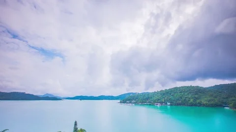 Time Lapse - Aerial View of Sun Moon Lake, Taiwan with Nice Cloudscape - 4K Video stock 77632044
