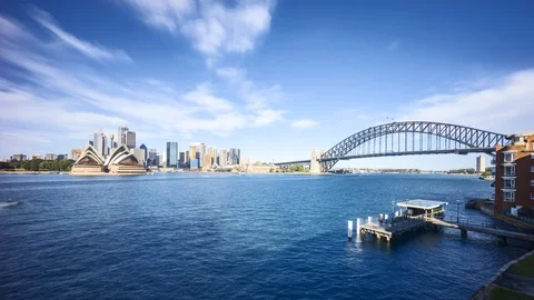 Time lapse of aerial view Sydney city skyline during bright day light. Stock Footage 99498446