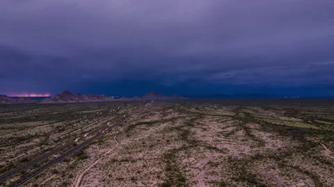 Time lapse: Aerial view of traffic on highway during thunderstorm Stock Footage 236271269