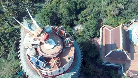 Time lapse aerial view of Wat Samphran Dragon Temple in the Sam Phran Distr.. Stock Footage 320204174