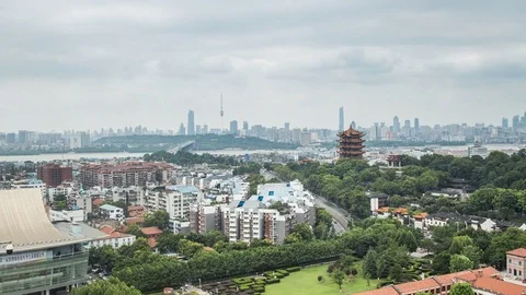 Time lapse of aerial view of wuhan city ,China 스톡 동영상 79753602