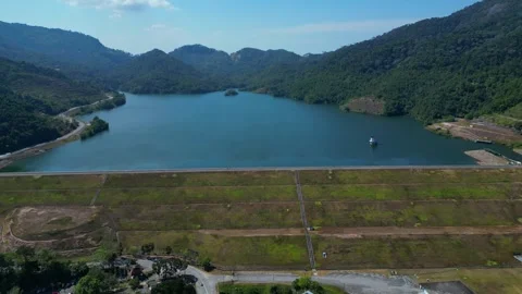 Time lapse Air Itam Dam supplying drinking water. Unique aerial view drone Stock Footage 331323973
