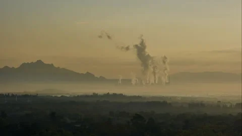 Time-lapse, Air pollution over coal power plant Mae Moh Lampang Stock Footage 262517916