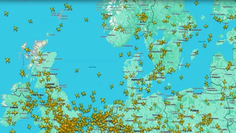 Time lapse of air traffic map over Northern Europe showing aircraft movement Stock Footage 346031858