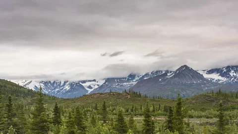 Time lapse of the Alaska Range on a cloudy day. Stock Footage 77332074