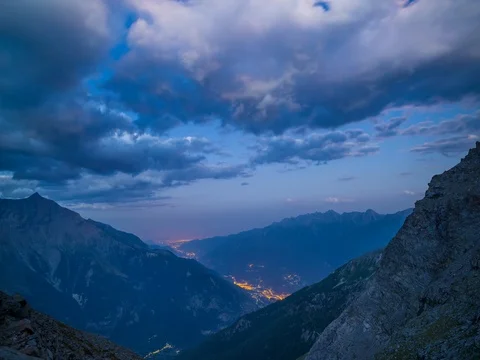 Time lapse of the Alps from sunset to night to sunrise Stock Footage 78531215