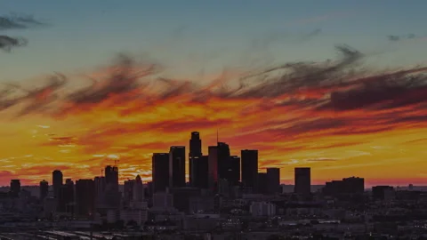 Time lapse - Amazing sunset clouds over Los Angeles Downtown skyline Video stock 154558972