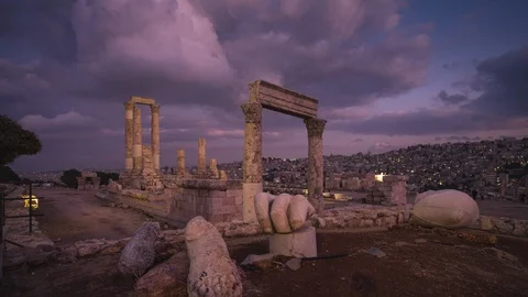 Time lapse of Amman Citadel at sunset in Amman capital of Jordan Stock Footage 124691403
