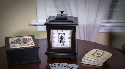 Time Lapse Analog Clock with Poker Theme 720P with Dolly Move Stock Footage 42135317