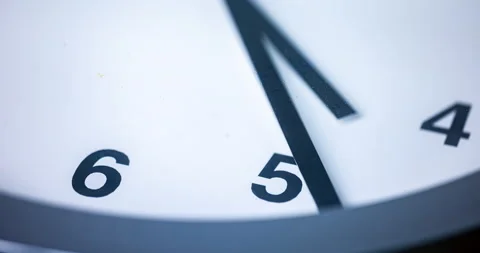Time lapse on a analog wall clock, around 5. The time pointer moving slow Stock Footage 213198268