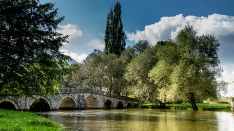 Time Lapse of ancient bridge over river Video stock 58888328