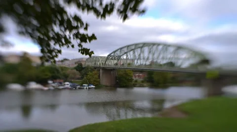 Time Lapse and Tilt Shift Shot of Traffic Going Across Bridgewater Bridge Stock Footage 58014975