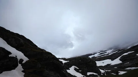 Time Lapse of Andalsnes Snow Capped Mountain Creek Flowing Norway Nature Winter Stock Footage 104957048