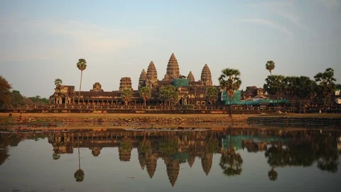 Time Lapse of Angkor Wat Temple Cambodia People Visit Famous Landmark Sunset Day Stock Footage 99663664