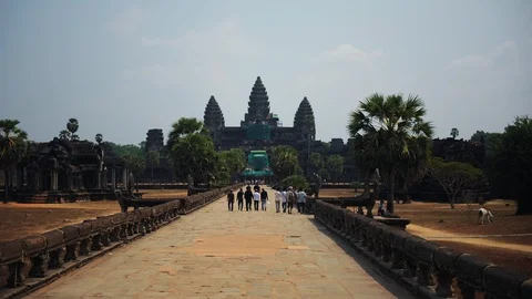 Time Lapse of Angkor Wat Temple People Visit World's Largest Buddhist Landmark Stock Footage 105229033