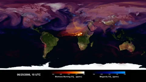 Time lapse animation CO2 production to study greenhouse effect. Equirectangular Vidéo 102943250