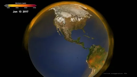 Time lapse animation of global atmospheric methane emission to study greenhouse 库存影片 132380247