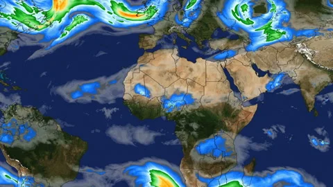 Time lapse animation simulated wind speeds on planet earth with color graphic 스톡 동영상 100398171