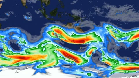 Time lapse animation simulated wind speeds over Australia with color graphic 스톡 동영상 100398389
