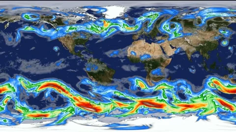 Time lapse animation simulated wind speeds in planet Earth.  Global warming 스톡 동영상 100562135