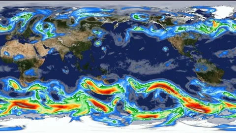Time lapse animation simulated wind speeds on planet earth with color graphic Видео 100562280