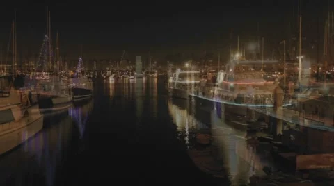 Time lapse of the annual Parade of Lights in Ventura Harbor, California. Stock Footage