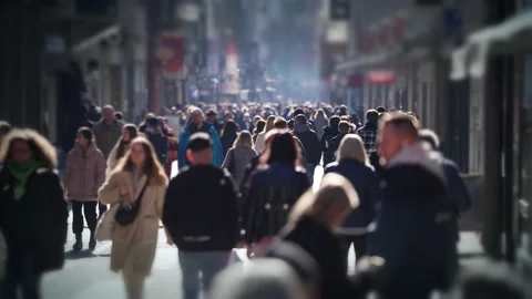 Time Lapse, of anonymous crowd of high street shoppers on a bright winter day Stock Footage 239774229