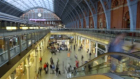 Time Lapse of Anonymous travelers Going Up Escalator at Busy Railway Station Stock Footage 112125817