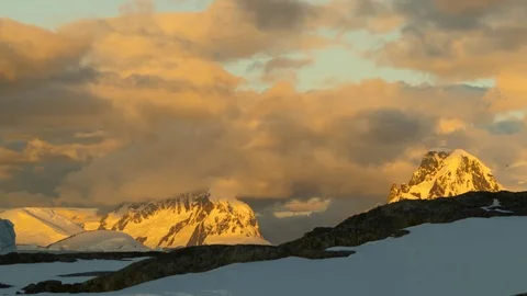Time Lapse Antarctic Mountains at Sunset Stock Footage 76804050