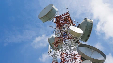 Time lapse antenna communication tower and blue sky (zoom out) Stock Footage 52526462