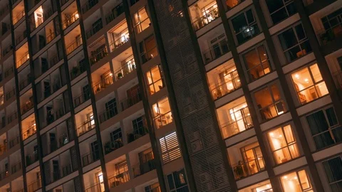Time lapse of apartment building at night. Stock Footage 100740586