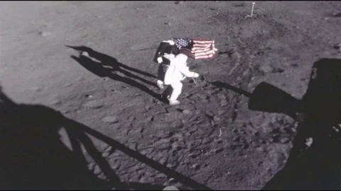 Time Lapse of Apollo Astronauts placing American flag on Moon Stock Footage
