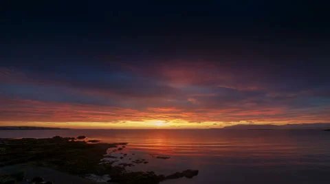 Time lapse of Arctic afterglow in the summer twilight in Reykjavík, Iceland Stock Footage