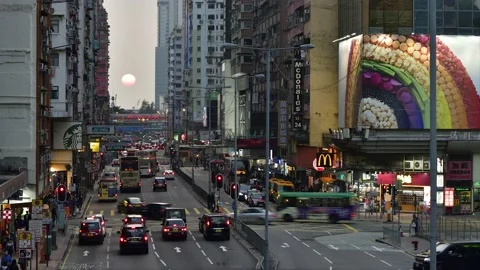 Time-lapse of Argyle Street in Mong Kok under sunset Stock Footage 232795959