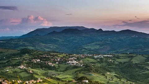 Time Lapse - Ariel View of Republic of San Marino at Dusk - 4K Stock Footage 112142904