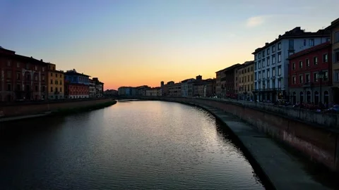 Time-lapse of Arno River at sunset, Pisa, Italy Stock Footage 346147685