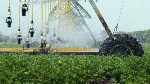 Time lapse of artificial pivot irrigating system circle move through the field Stock Footage 162503000